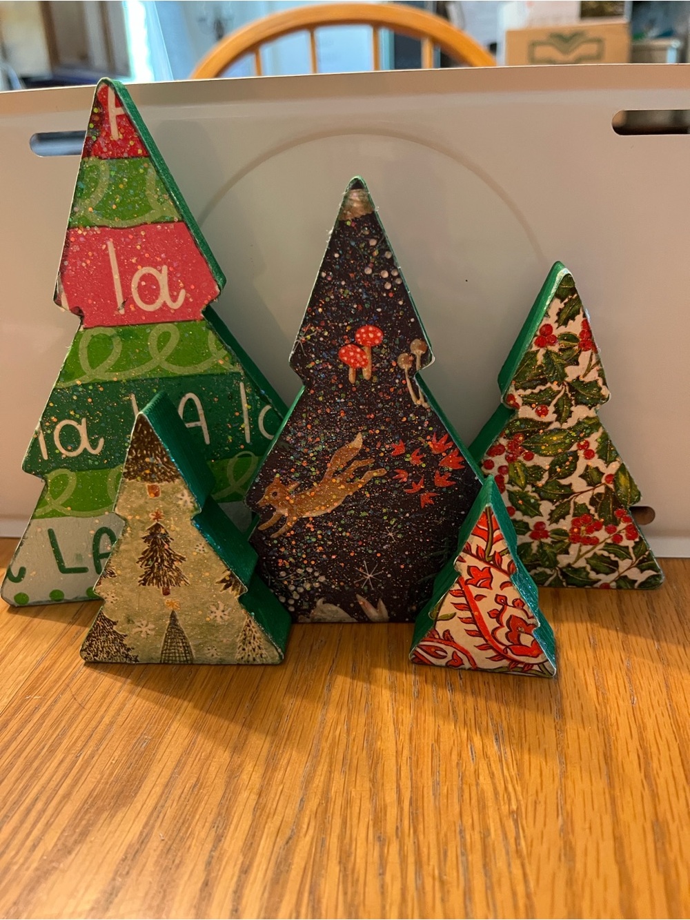 Decorative Holiday Wooden Tree Set - Multicolor